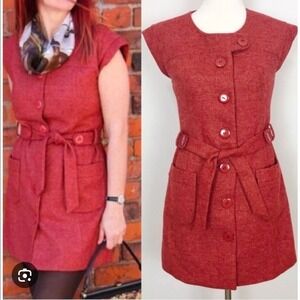 Tabitha Anthropologie Blustery Days Belted Vest Tunic Wool Blend Orange  Size 8